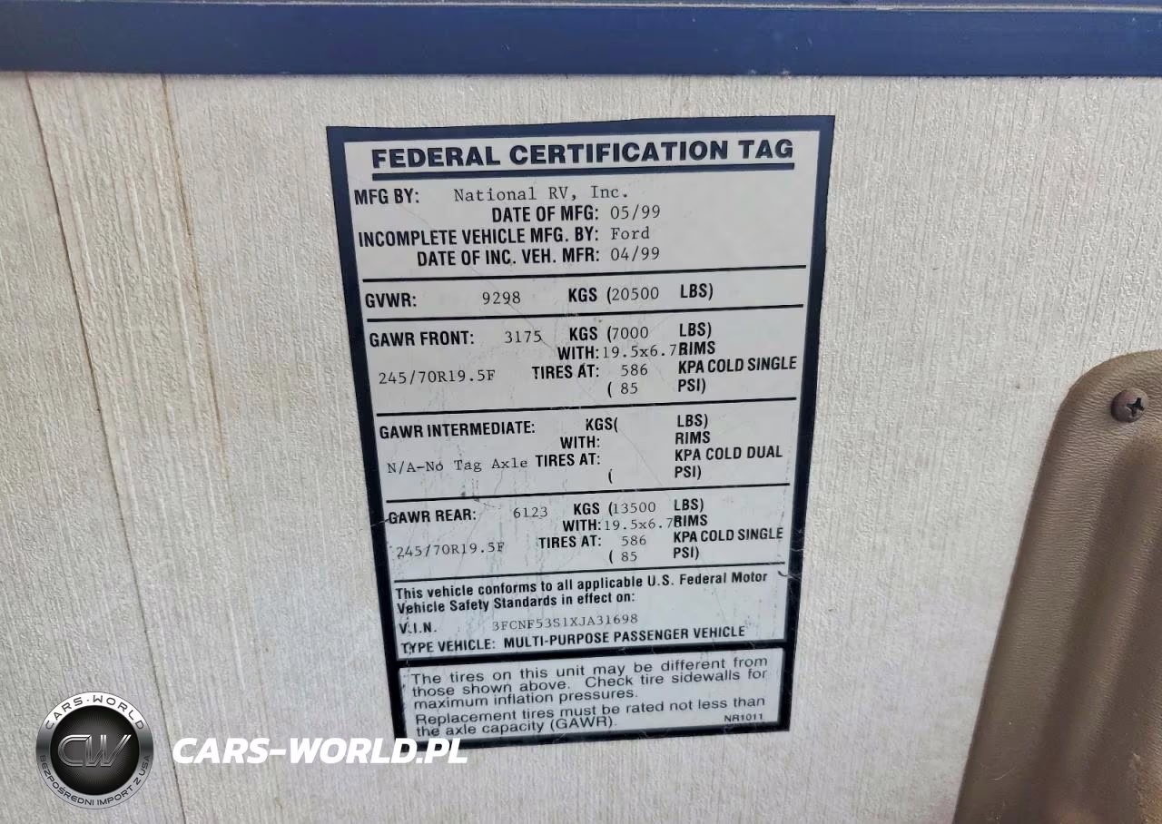 1999 Ford F550 Super Duty Rv VIN:3FCNF53S1XJA31698 - 10