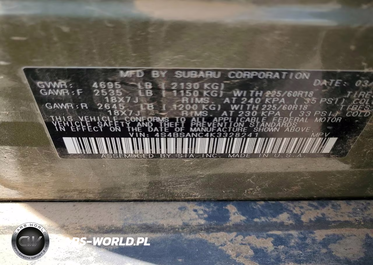 2019 Subaru Outback 2.5I Limited VIN:4S4BSANC4K3328241 - 12