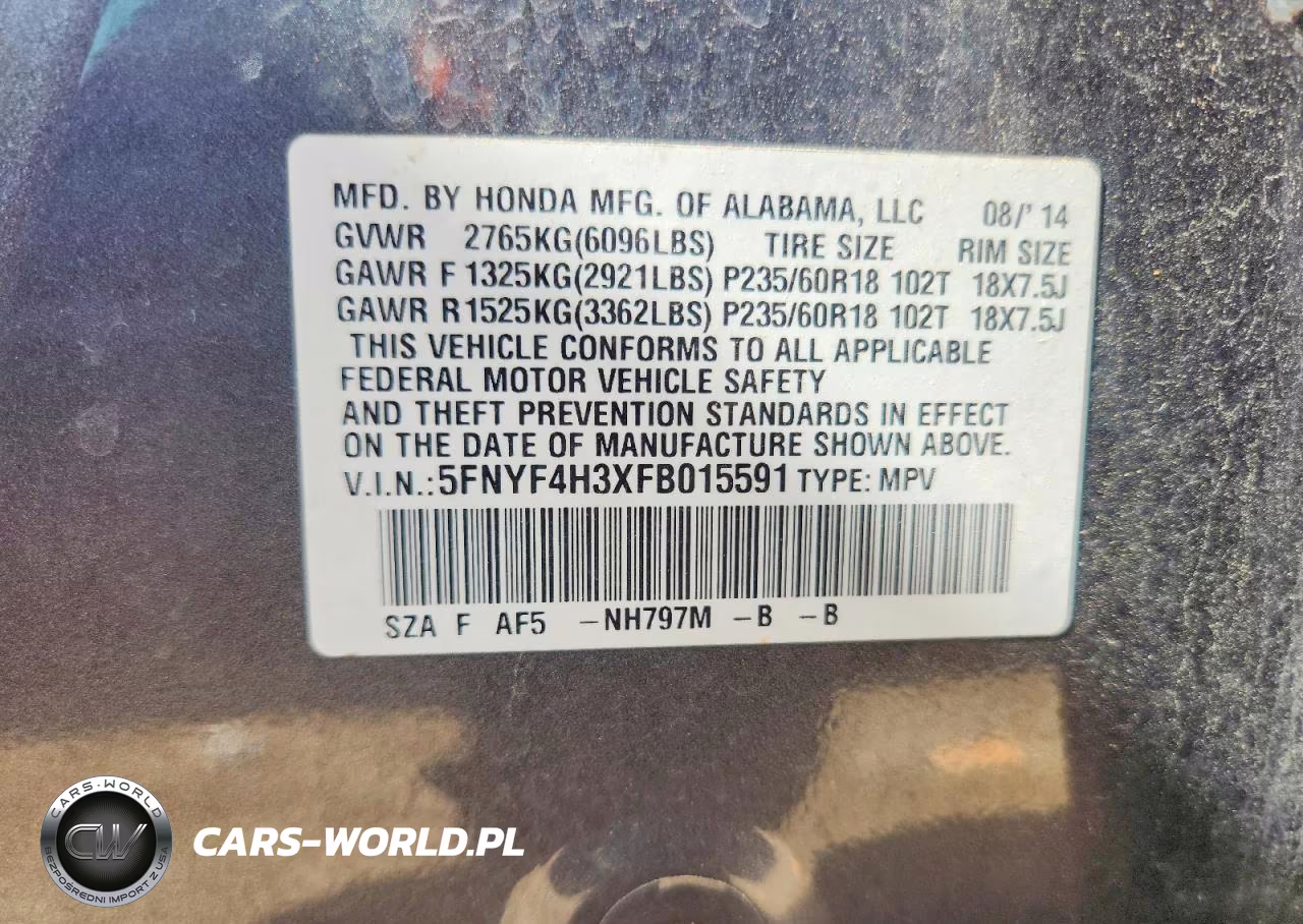 2015 Honda Pilot Se VIN:5FNYF4H3XFB015591 - 12