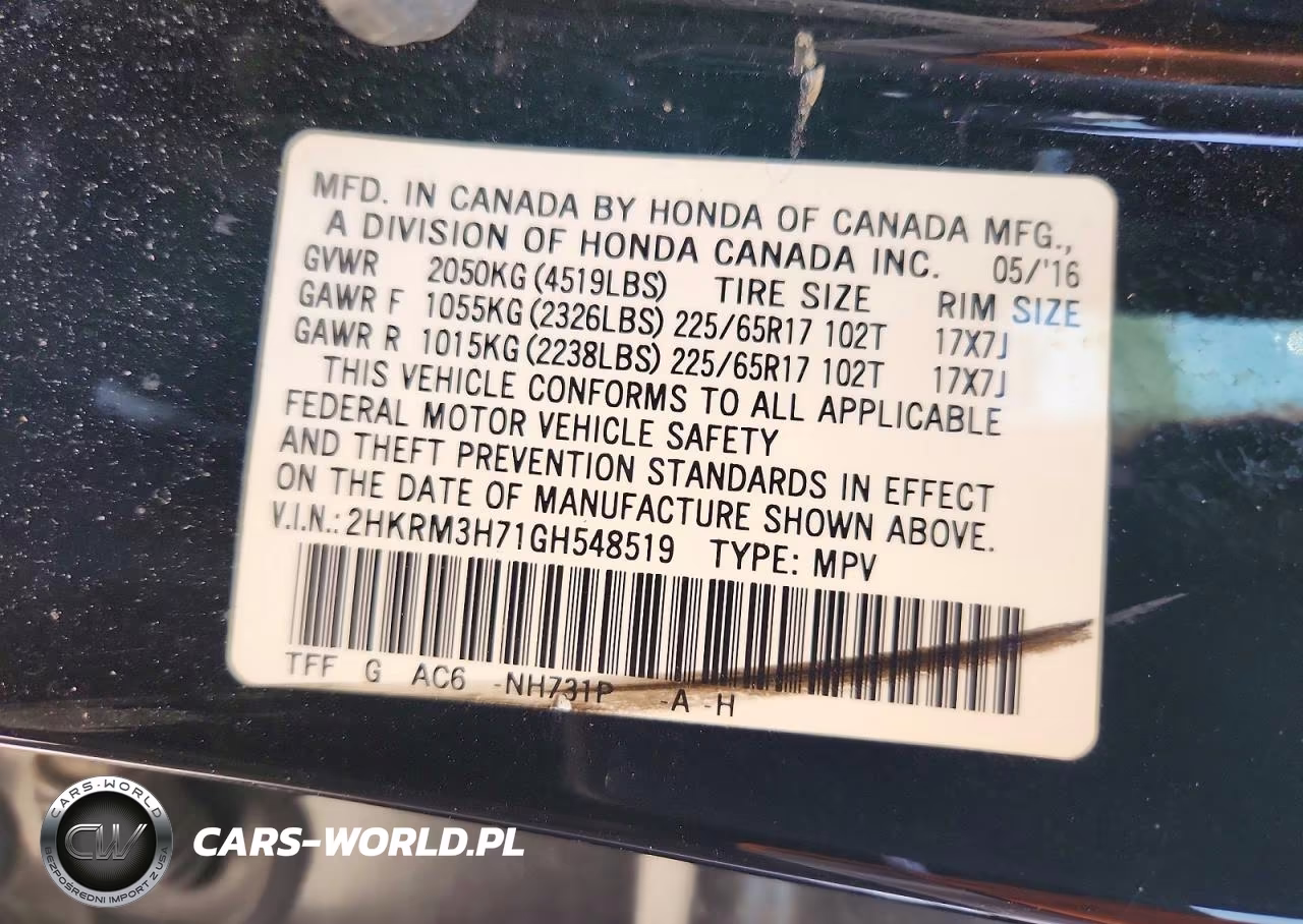 2016 Honda Cr-V Exl VIN:2HKRM3H71GH548519 - 13