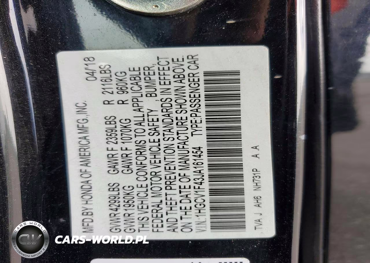 2018 Honda Accord Ex VIN:1HGCV1F43JA161454 - 12