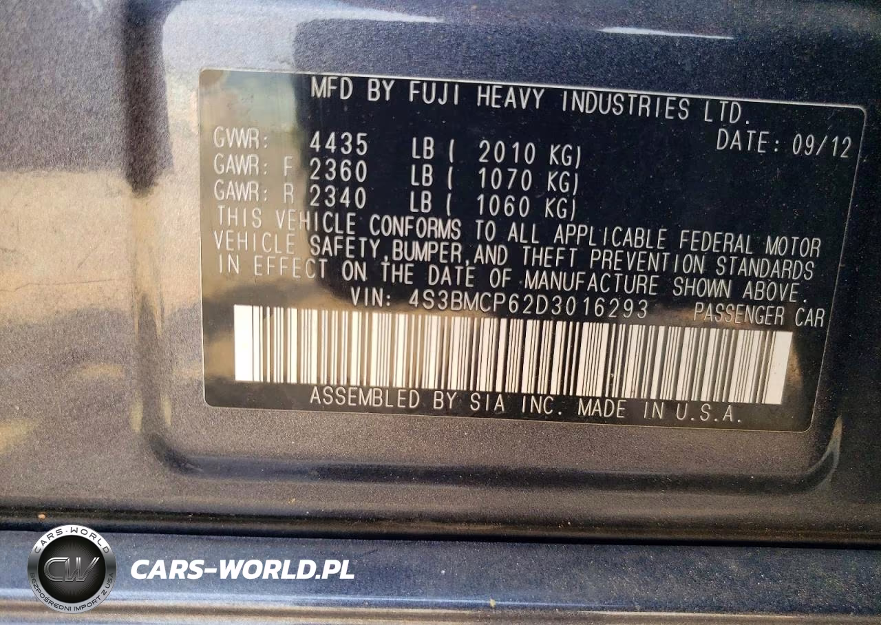 2013 Subaru Legacy 2.5I Limited VIN:4S3BMCP62D3016293 - 12