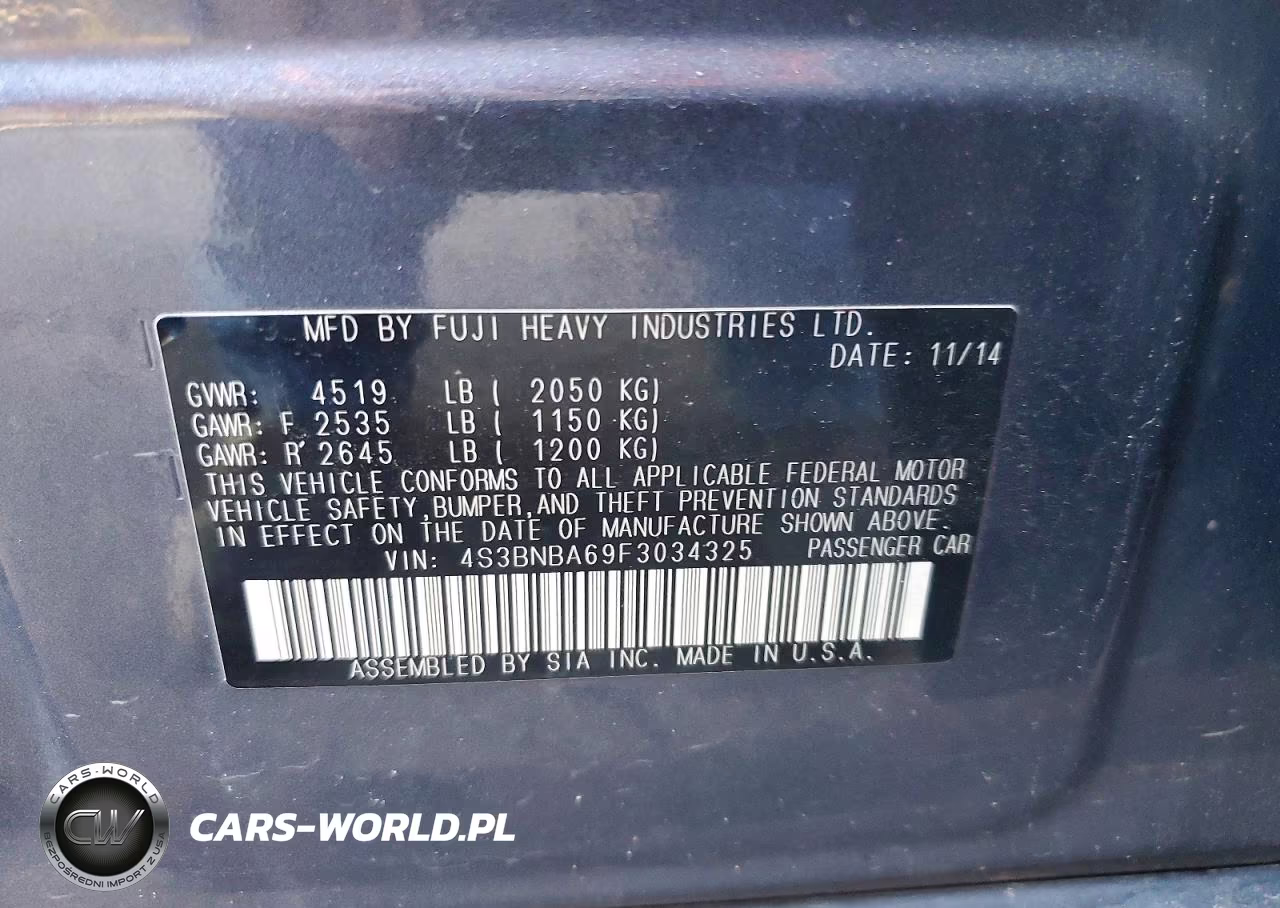 2015 Subaru Legacy 2.5I VIN:4S3BNBA69F3034325 - 12