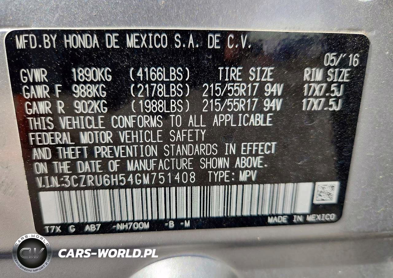 2016 Honda Hr-V Ex VIN:3CZRU6H54GM751408 - 12