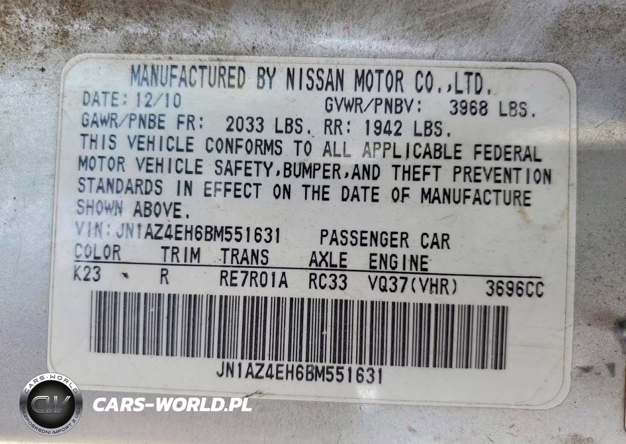 2011 Nissan 370Z Base VIN:JN1AZ4EH6BM551631 - 12