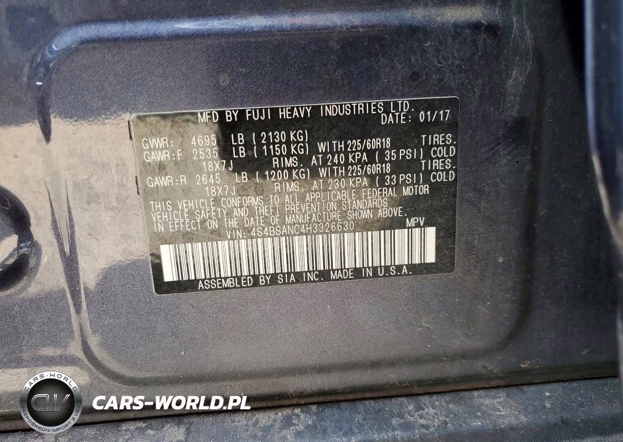 2017 Subaru Outback 2.5I Limited VIN:4S4BSANC4H3326630 - 12