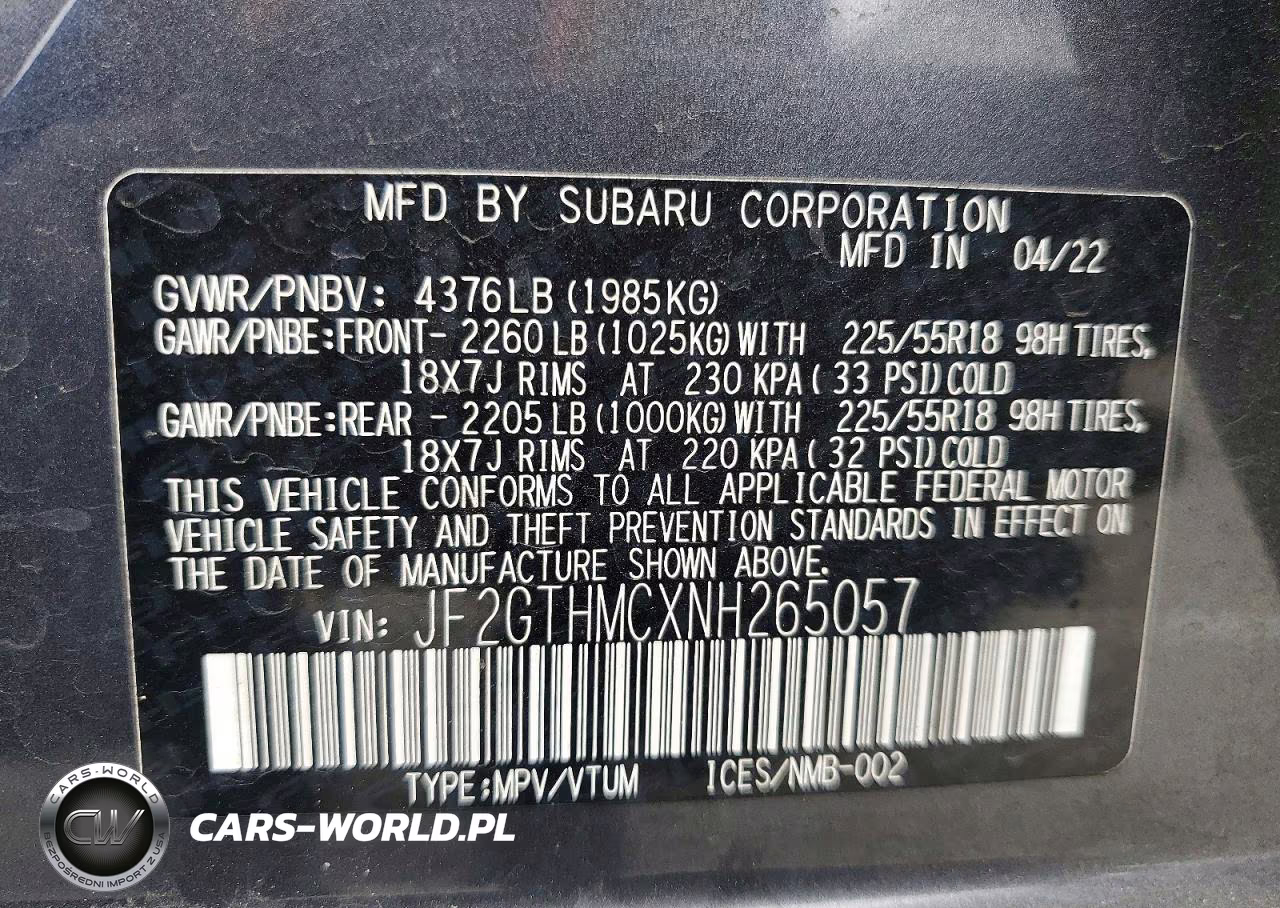 2022 Subaru Crosstrek Limited VIN:JF2GTHMCXNH265057 - 13
