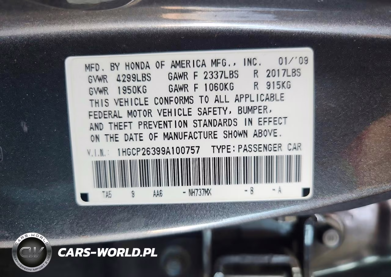 2009 Honda Accord Lx VIN:1HGCP26399A100757 - 12