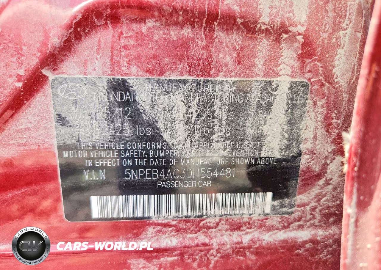 2013 Hyundai Sonata Gls VIN:5NPEB4AC3DH554481 - 12