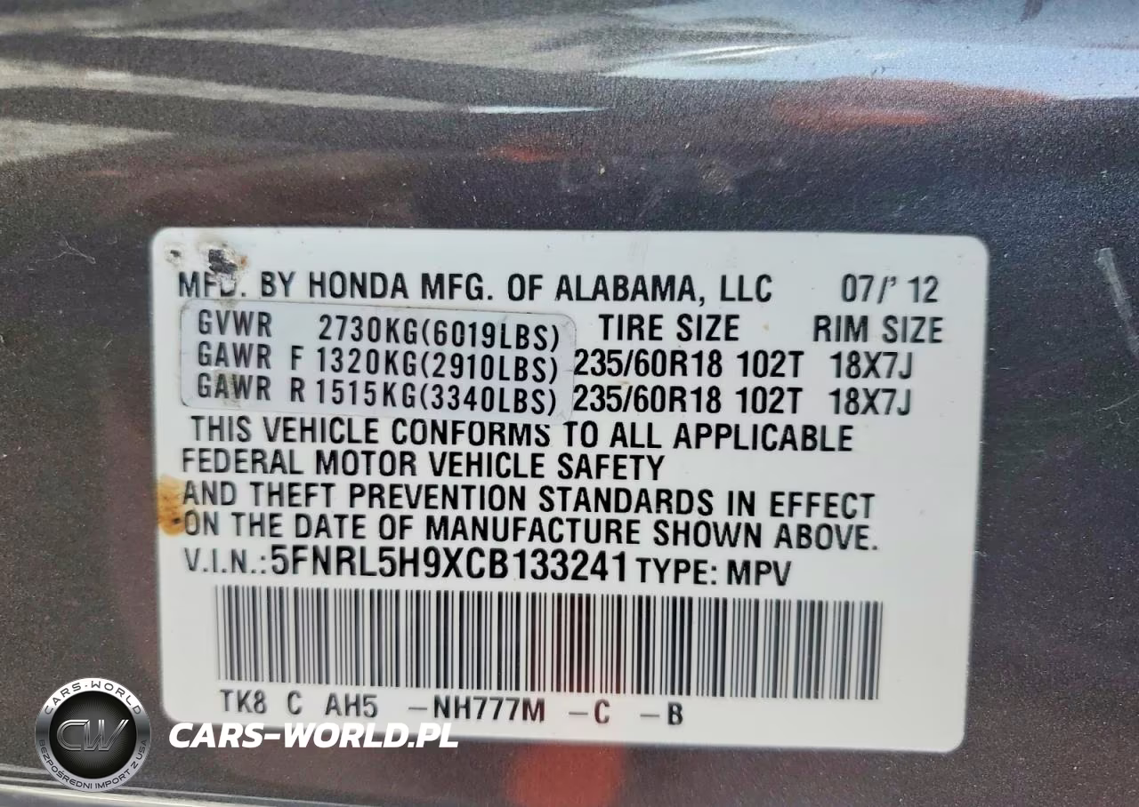 2012 Honda Odyssey Touring VIN:5FNRL5H9XCB133241 - 13