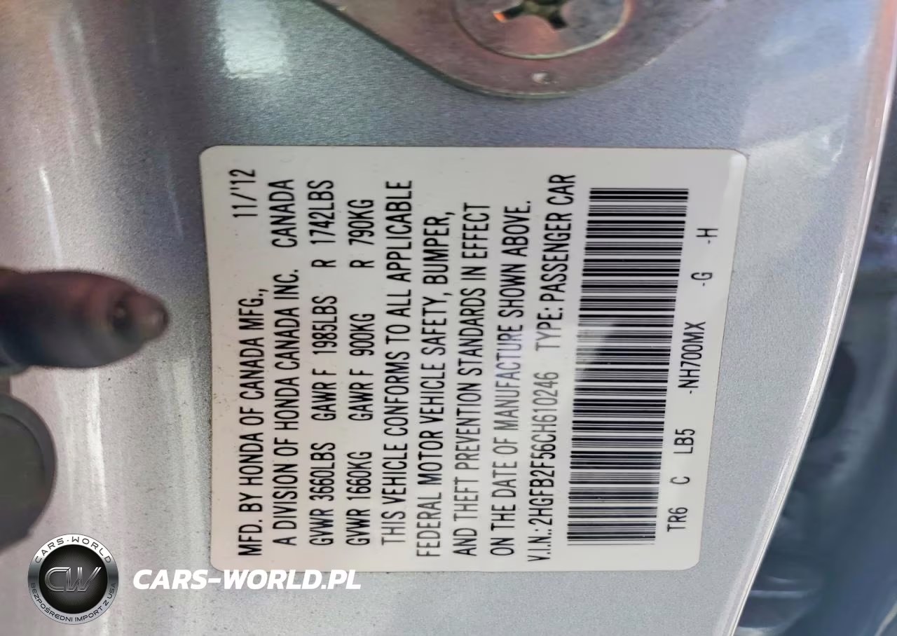2012 Honda Civic Lx VIN:2HGFB2F56CH610246 - 12