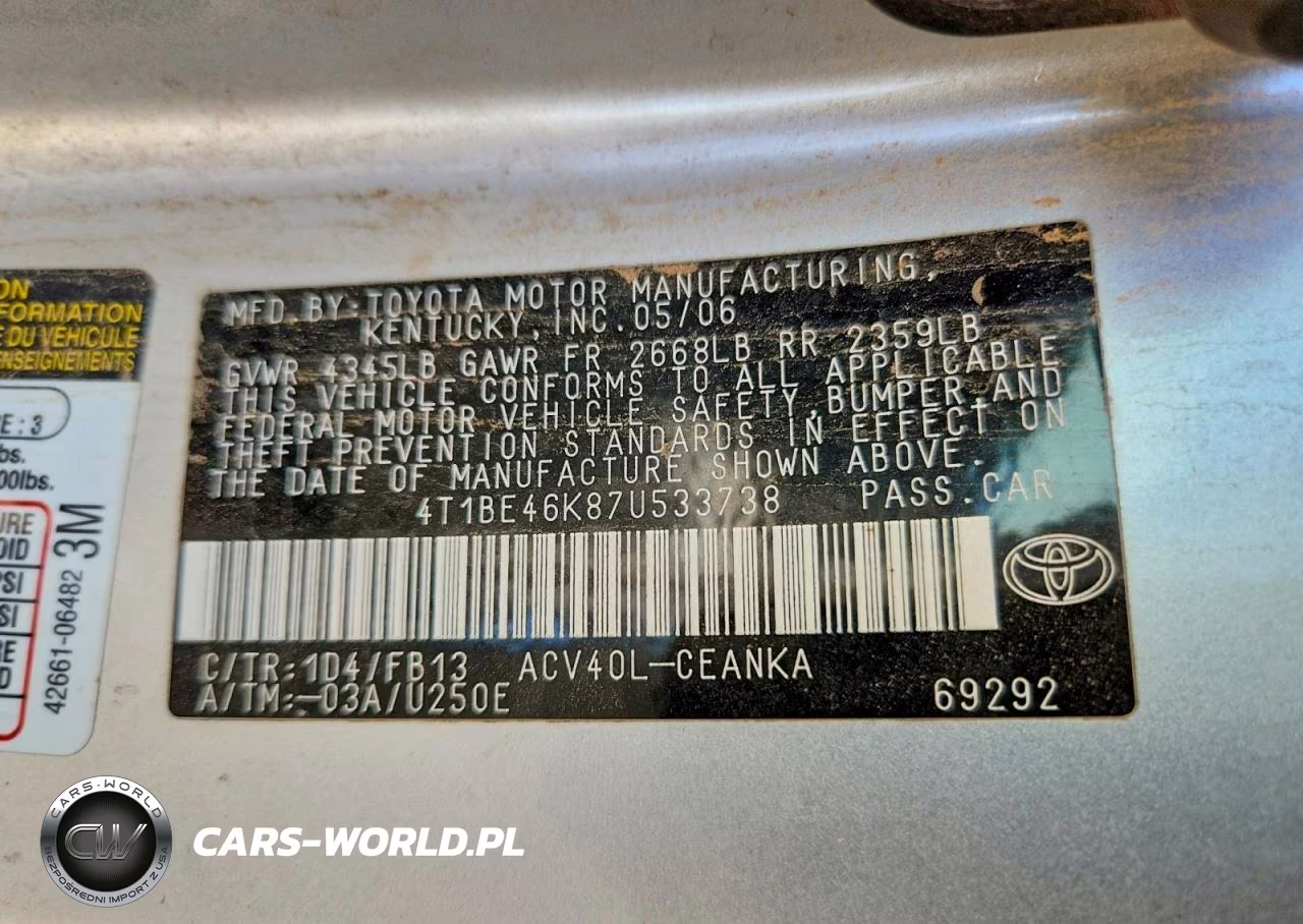 2007 Toyota Camry Le VIN:4T1BE46K87U533738 - 12