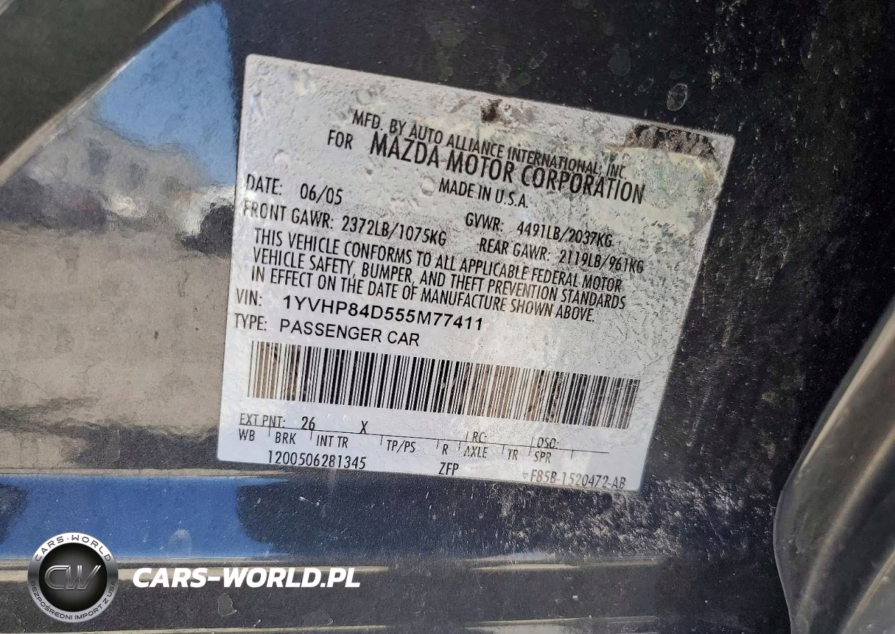2005 Mazda 6 S VIN:1YVHP84D555M77411 - 12