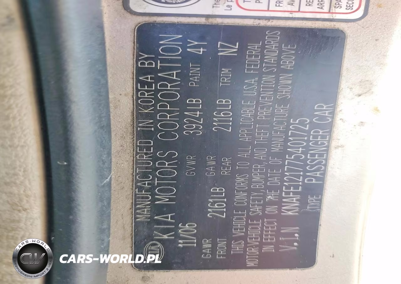 2007 Kia Spectra Lx VIN:KNAFE121775401725 - 12