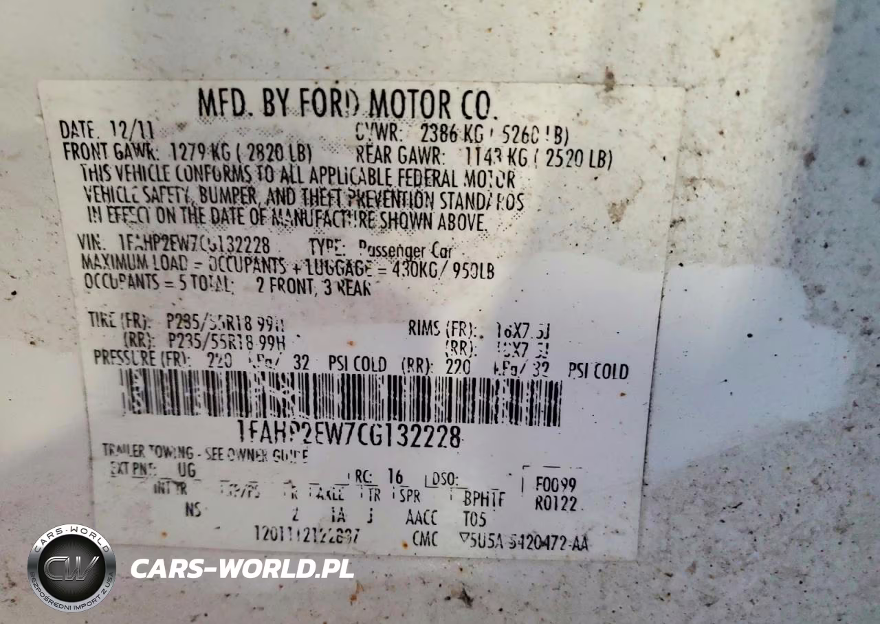 2012 Ford Taurus Sel VIN:1FAHP2EW7CG132228 - 12