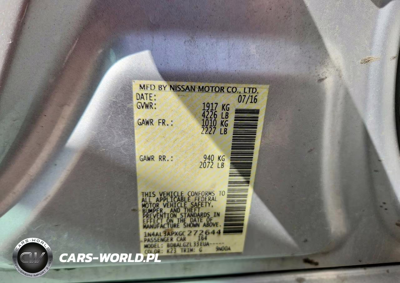 2016 Nissan Altima 2.5 S VIN:1N4AL3APXGC272644 - 13