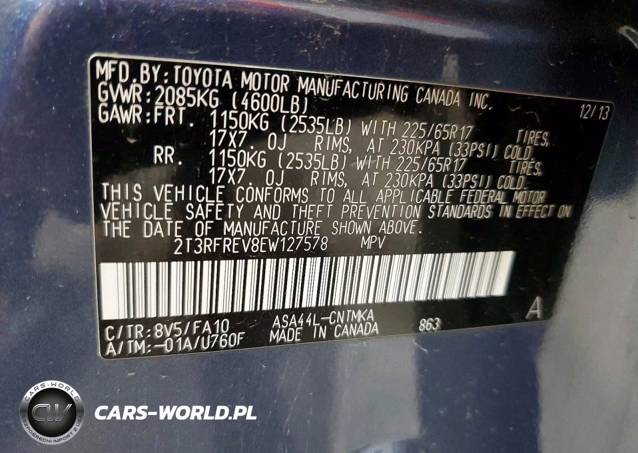 2014 Toyota Rav4 Xle VIN:2T3RFREV8EW127578 - 14