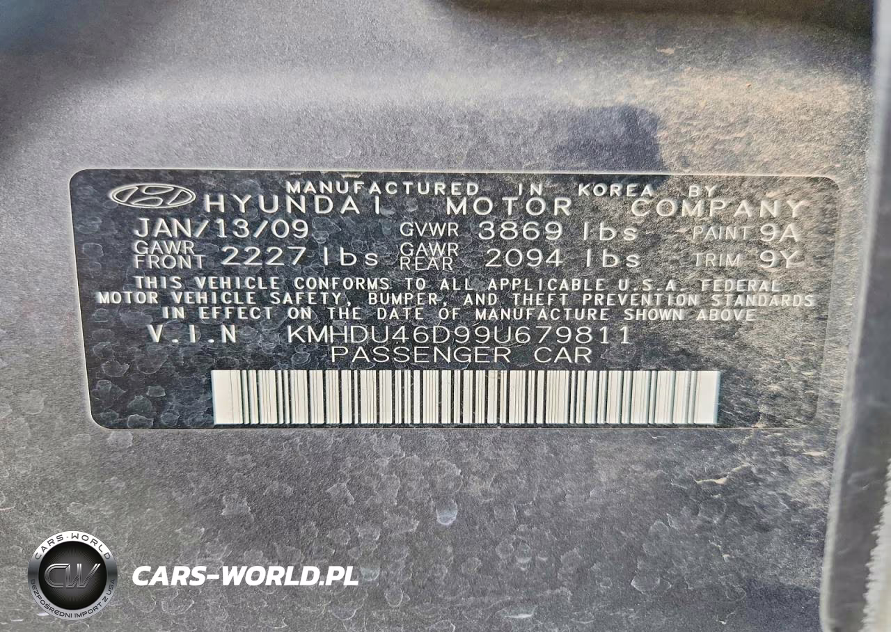 2009 Hyundai Elantra Gls VIN:KMHDU46D99U679811 - 12