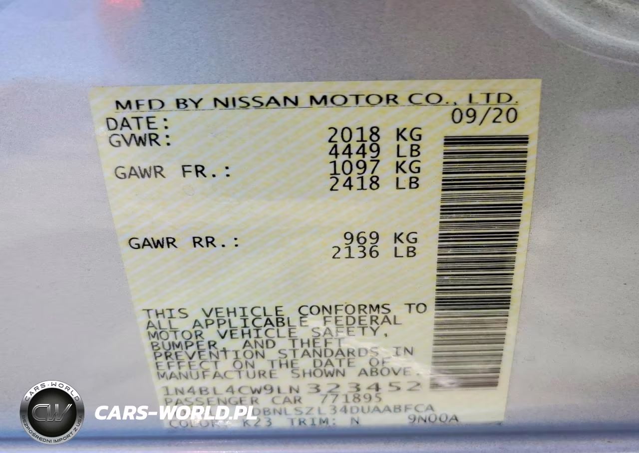 2020 Nissan Altima Sr VIN:1N4BL4CW9LN323452 - 12