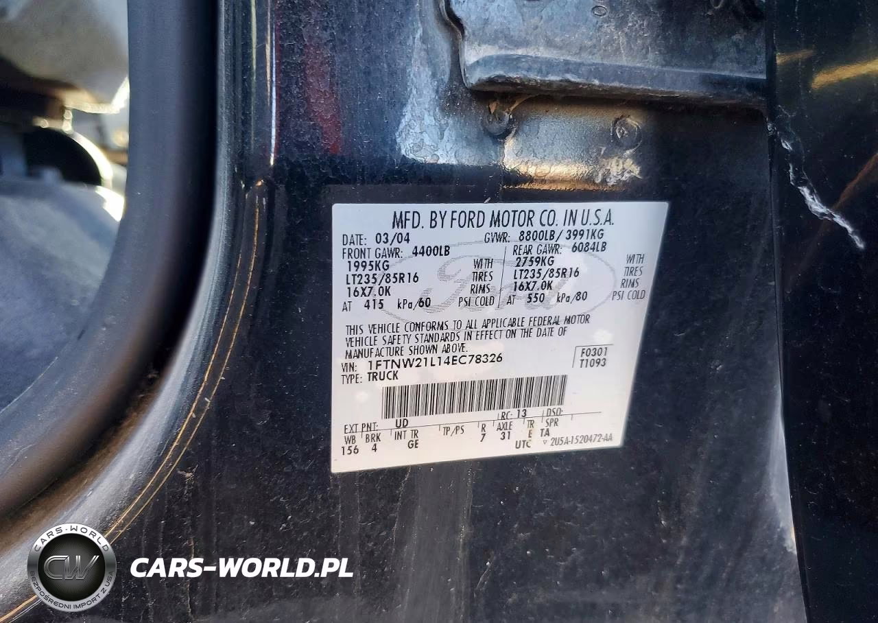 2004 Ford F250 Super Duty VIN:1FTNW21L14EC78326 - 12