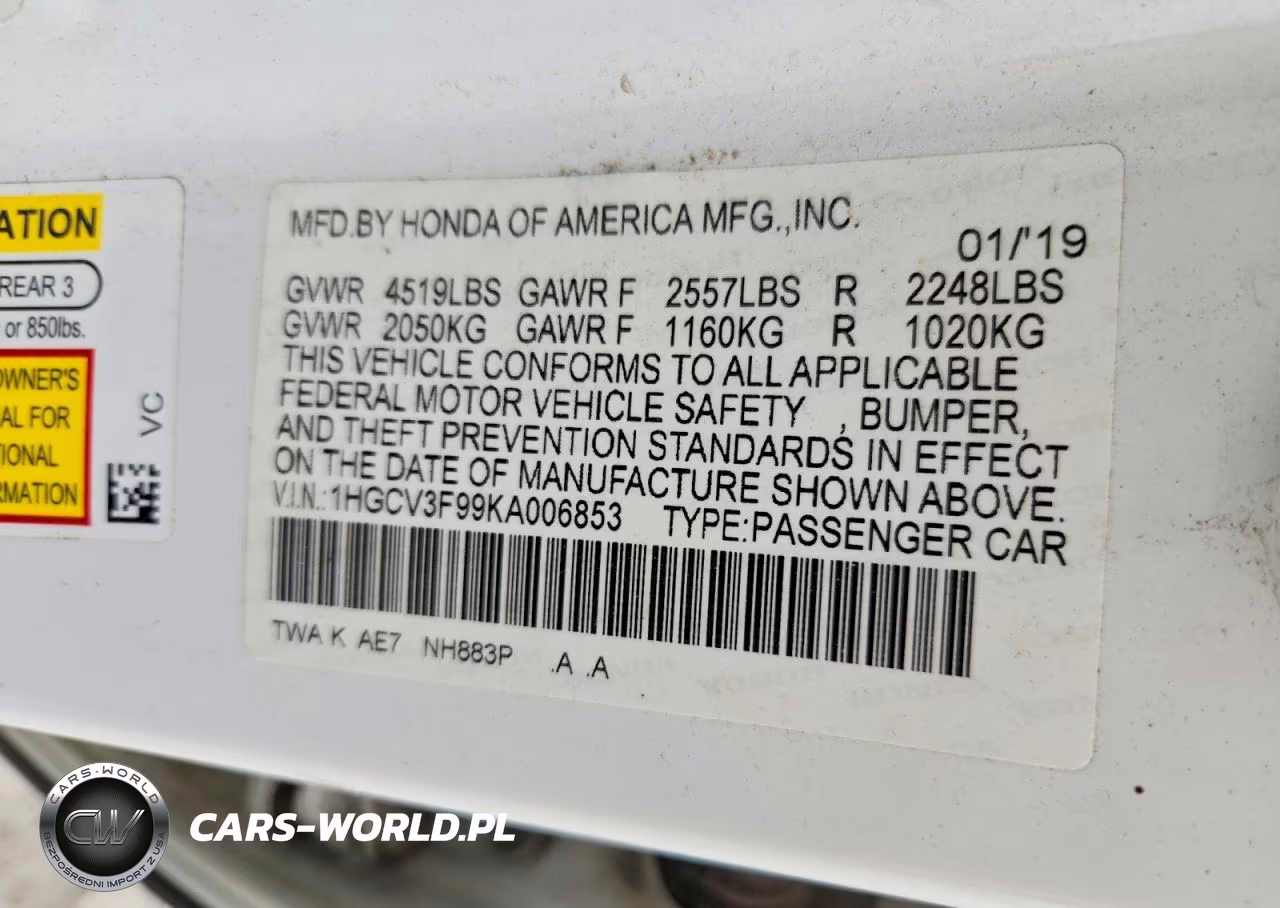 2019 Honda Accord Touring Hybrid VIN:1HGCV3F99KA006853 - 12