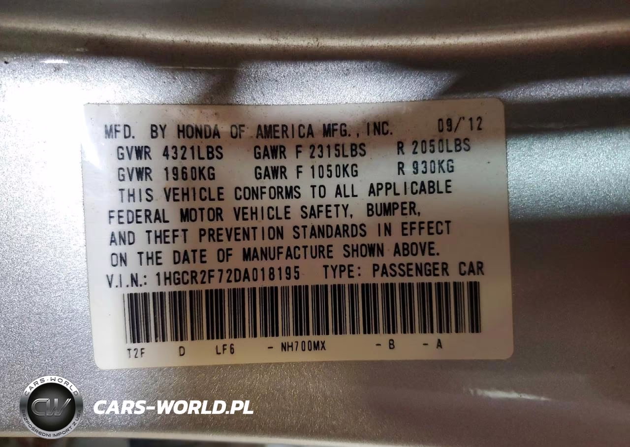 2013 Honda Accord Ex VIN:1HGCR2F72DA018195 - 13