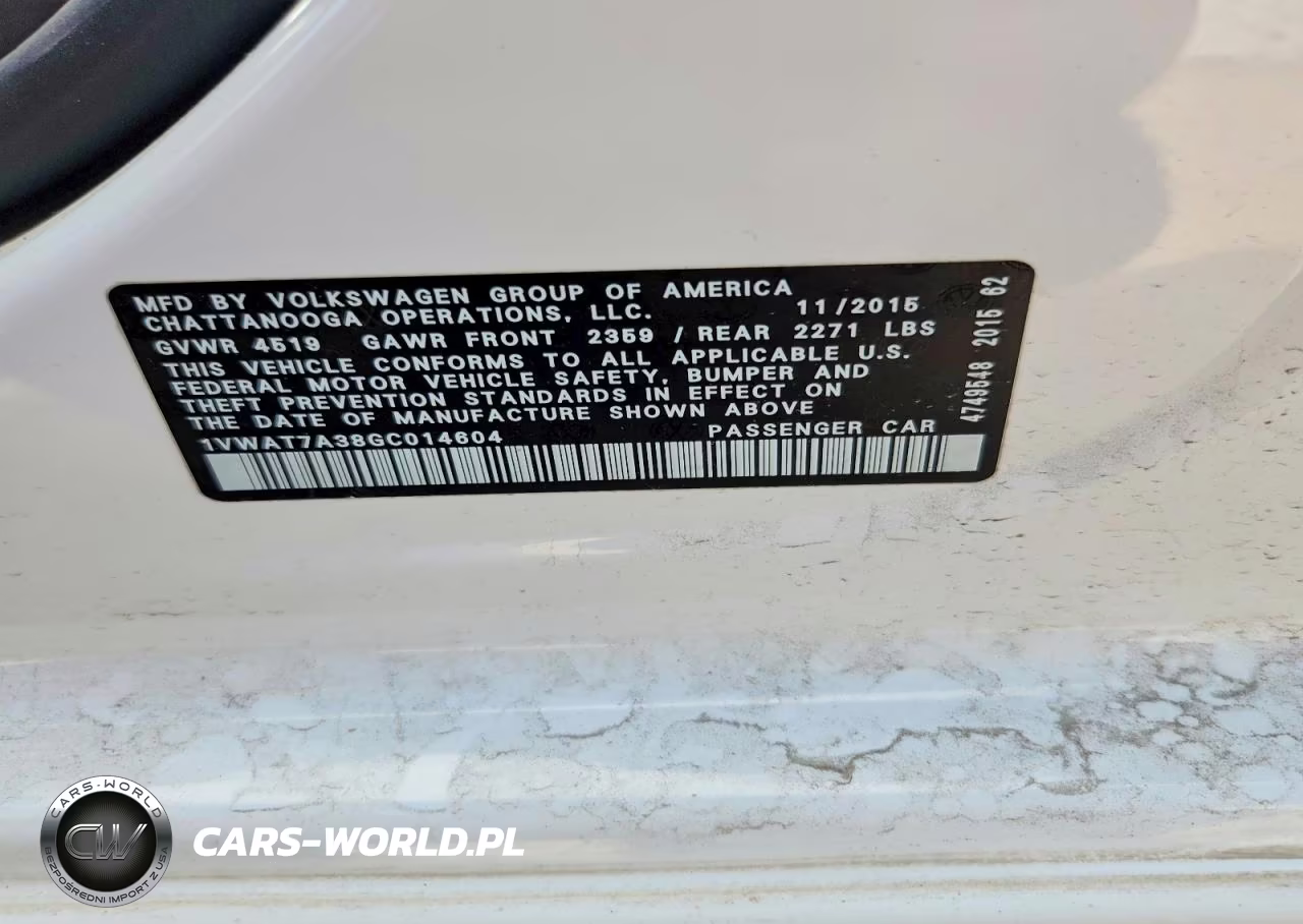 2016 Volkswagen Passat S VIN:1VWAT7A38GC014604 - 13