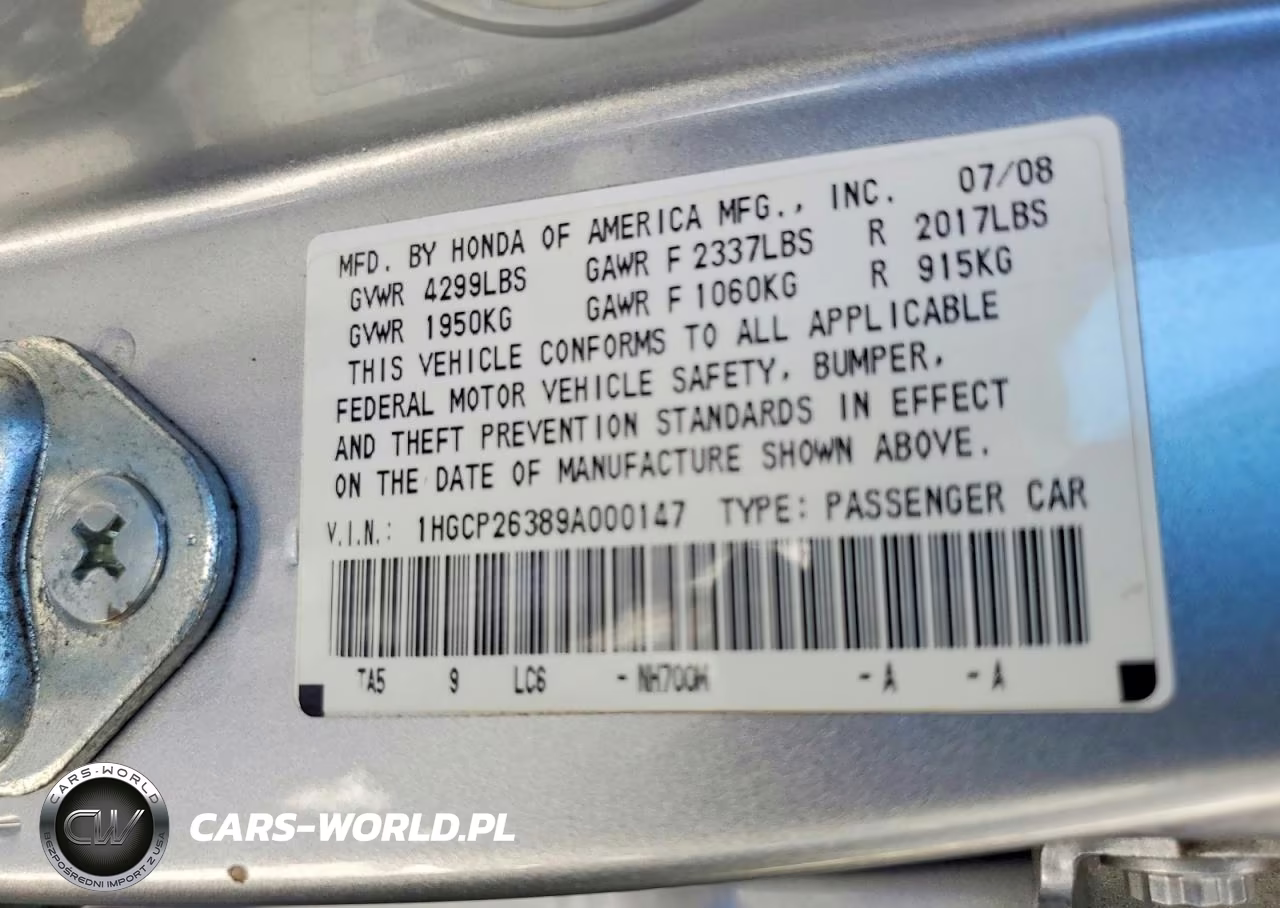2009 Honda Accord Lx VIN:1HGCP26389A000147 - 12