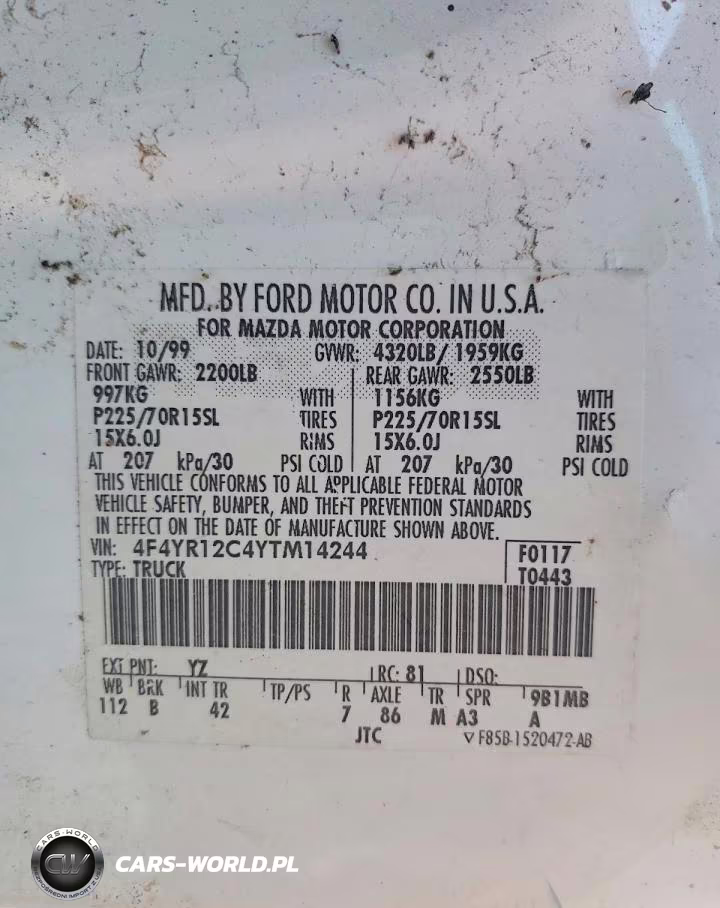 2000 Mazda B2500 VIN:4F4YR12C4YTM14244 - 12