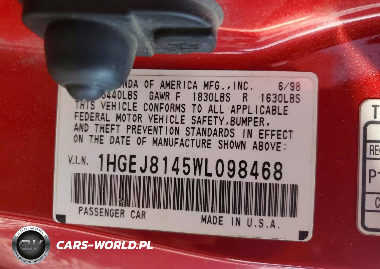 1998 Honda Civic Ex VIN:1HGEJ8145WL098468 - 13