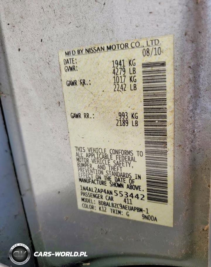 2010 Nissan Altima 4D VIN:1N4AL2AP4AN553442 - 12