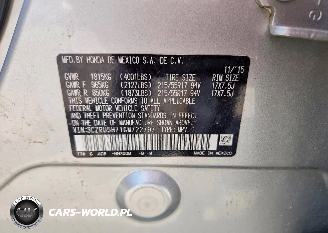 2016 Honda Hr-V Exl VIN:3CZRU5H71GM722797 - 12