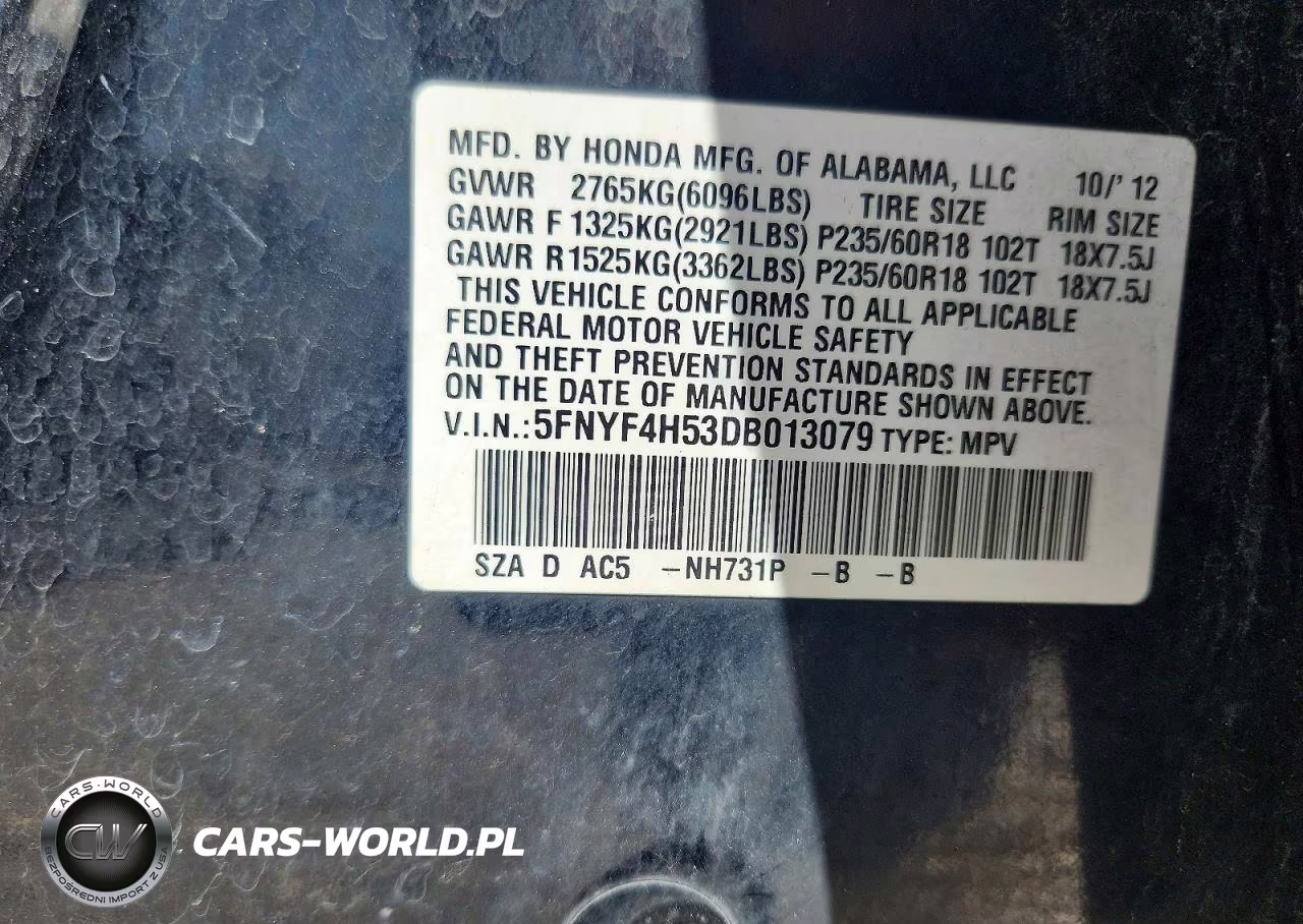 2013 Honda Pilot Exl VIN:5FNYF4H53DB013079 - 13