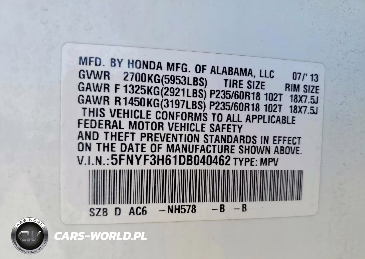 2013 Honda Pilot Exl VIN:5FNYF3H61DB040462 - 13