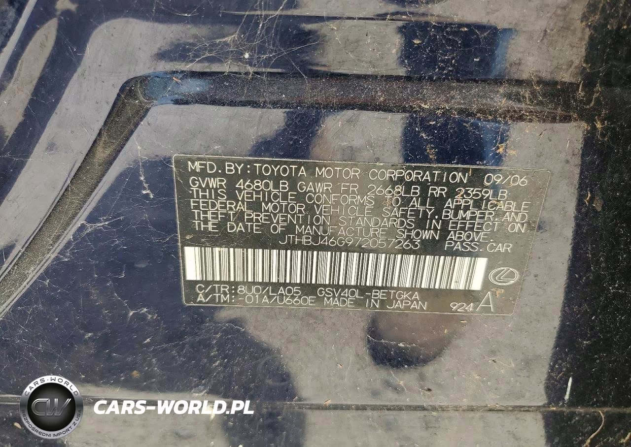 2007 Lexus Gs VIN:JTHBJ46G972057263 - 12
