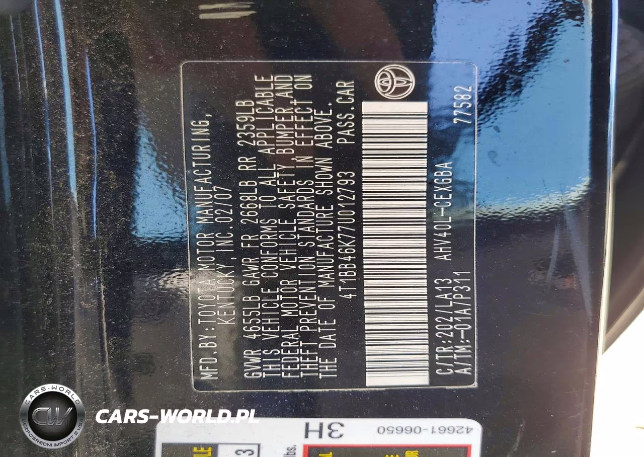 2007 Toyota Camry Hybrid VIN:4T1BB46K77U012793 - 12