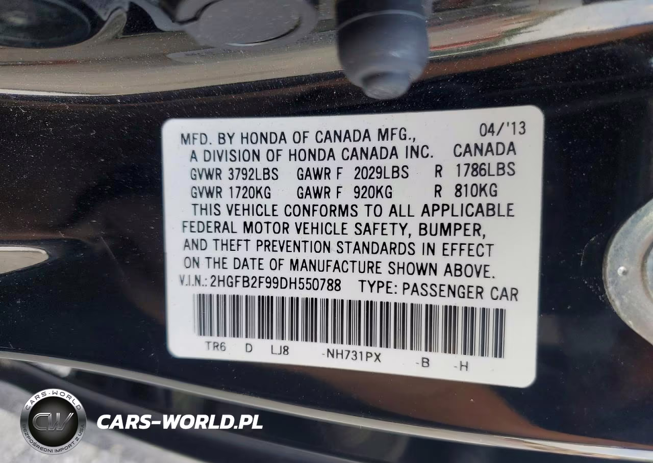 2013 Honda Civic Exl VIN:2HGFB2F99DH550788 - 13