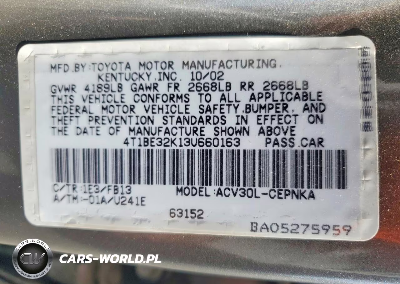 2003 TOYOTA CAMRY LE VIN:4T1BE32K13U660163 - 12