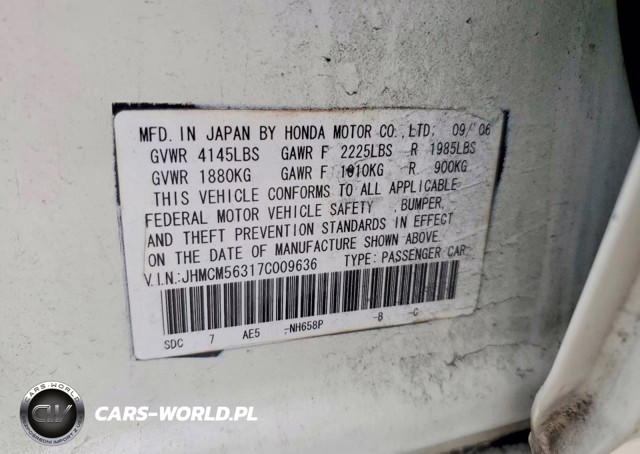 2007 Honda Accord Se VIN:JHMCM56317C009636 - 12