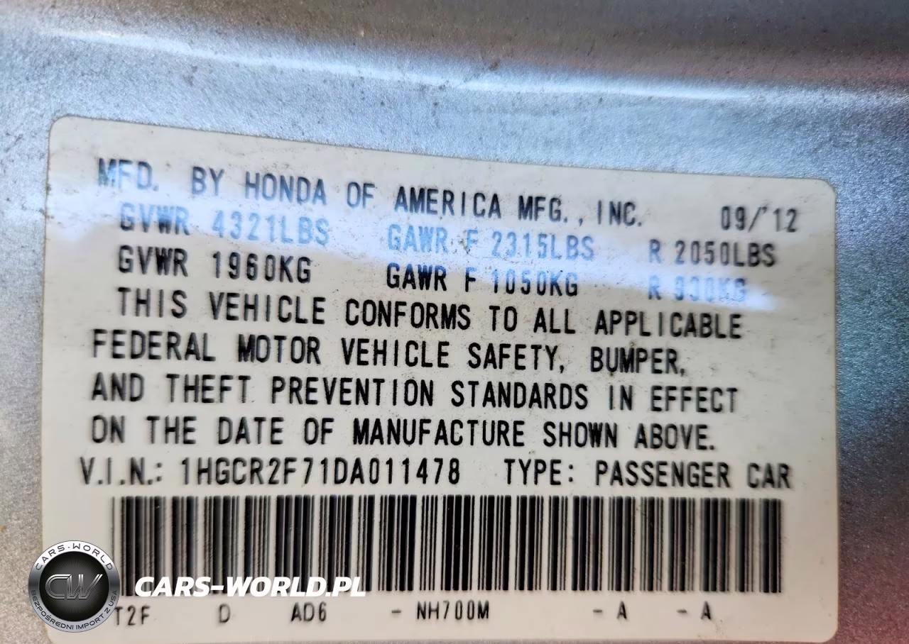 2013 Honda Accord Ex VIN:1HGCR2F71DA011478 - 12