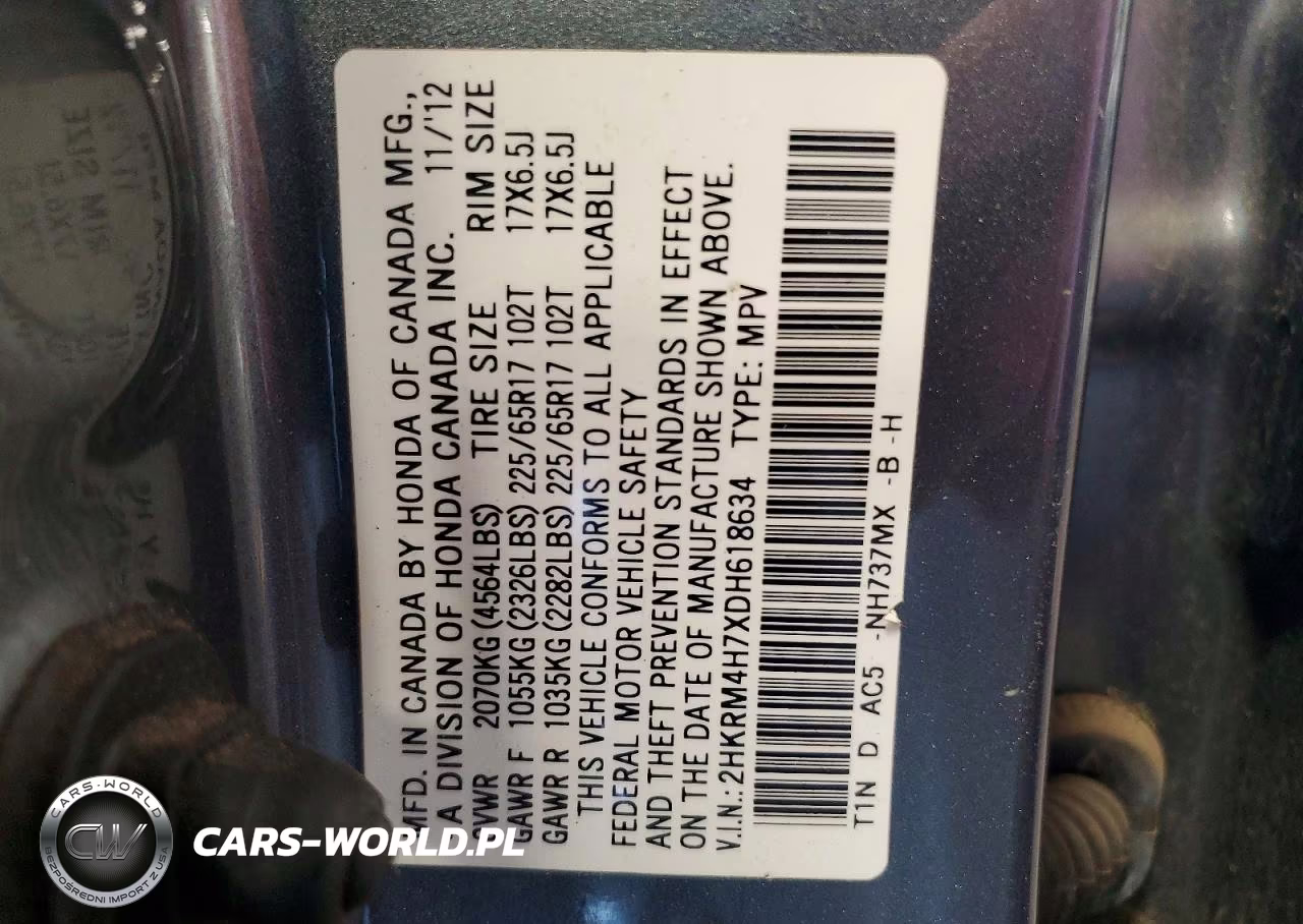 2013 Honda Cr-V Exl VIN:2HKRM4H7XDH618634 - 13