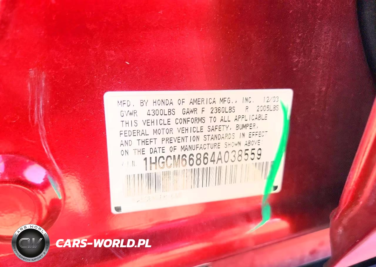 2004 Honda Accord Ex VIN:1HGCM66864A038559 - 12
