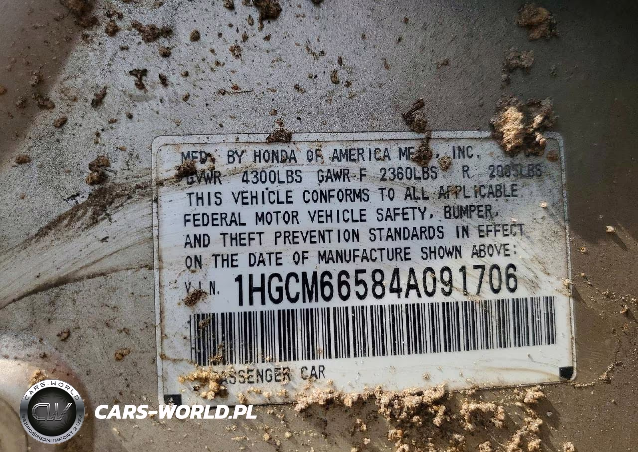 2004 Honda Accord Ex VIN:1HGCM66584A091706 - 12