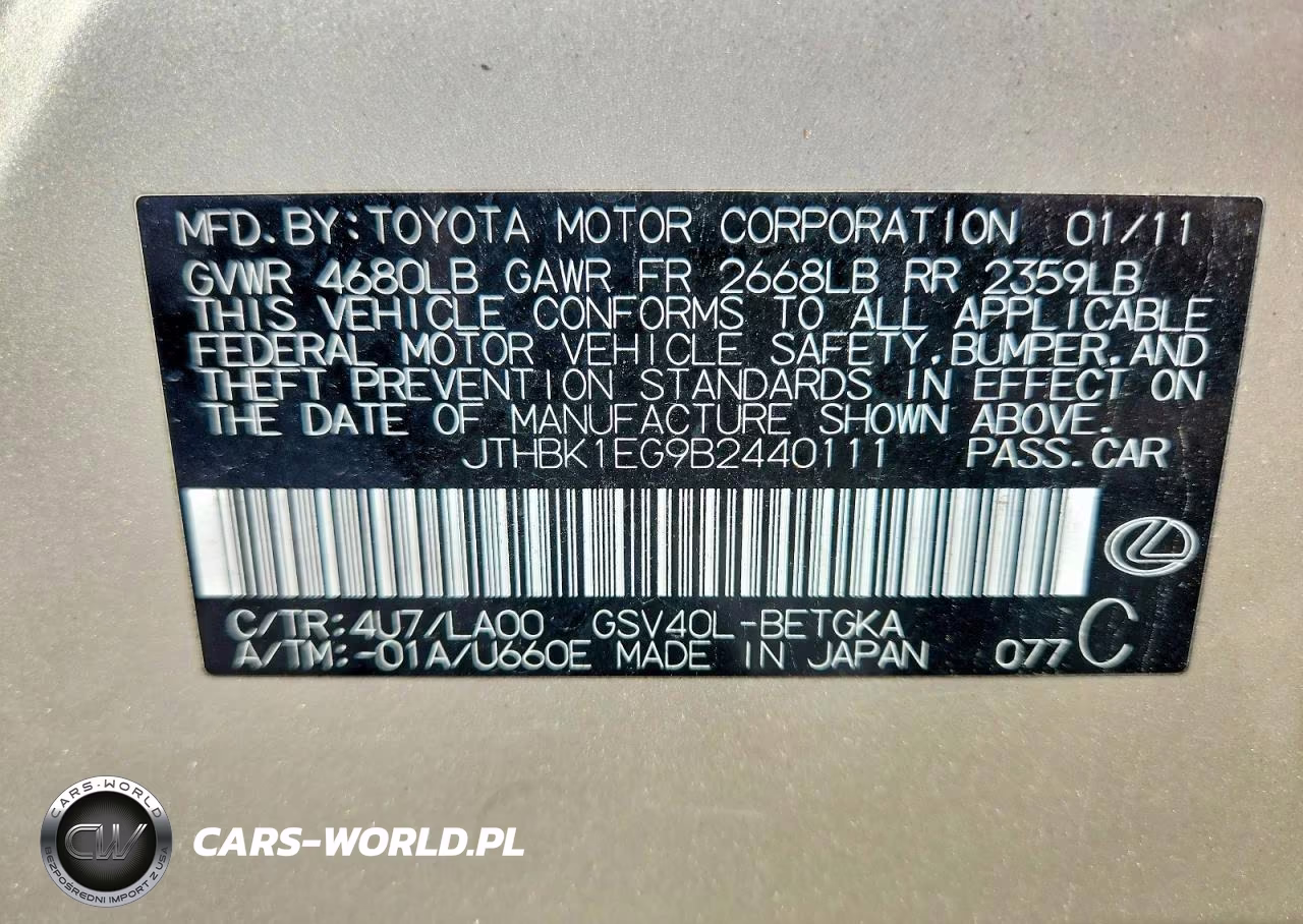 2011 Lexus Es 350 VIN:JTHBK1EG9B2440111 - 13