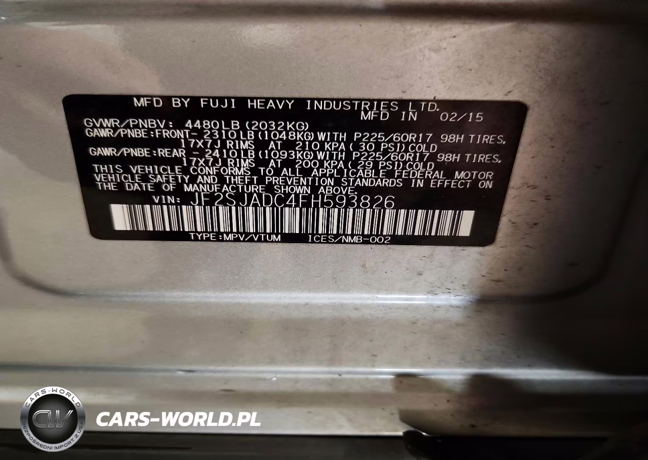 2015 Subaru Forester 2.5I Premium VIN:JF2SJADC4FH593826 - 14