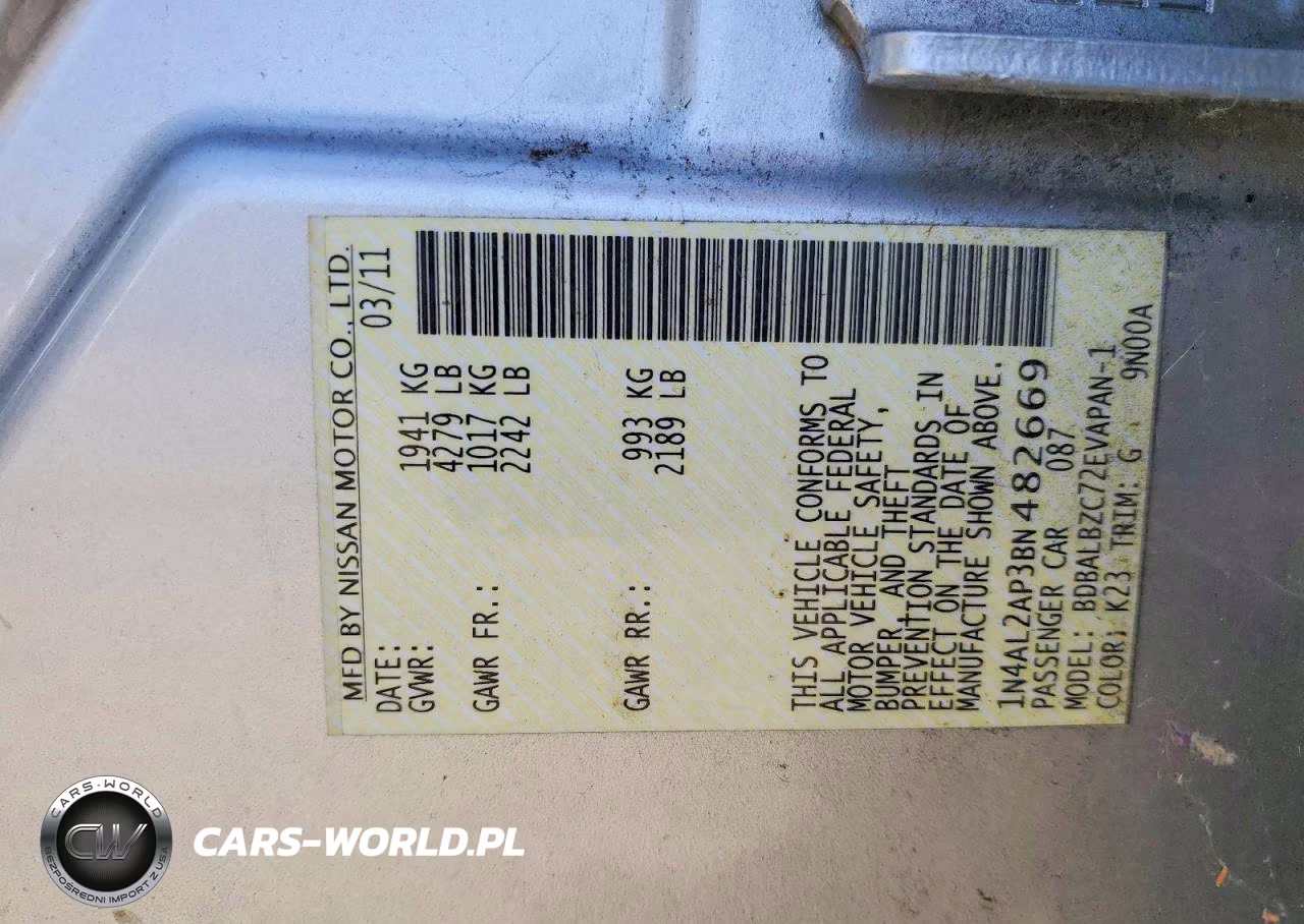 2011 Nissan Altima 2.5 VIN:1N4AL2AP3BN482669 - 12