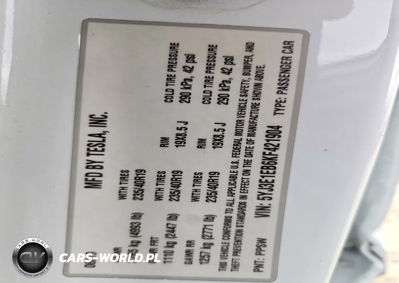 2019 Tesla Model 3 VIN:5YJ3E1EB6KF421904 - 12