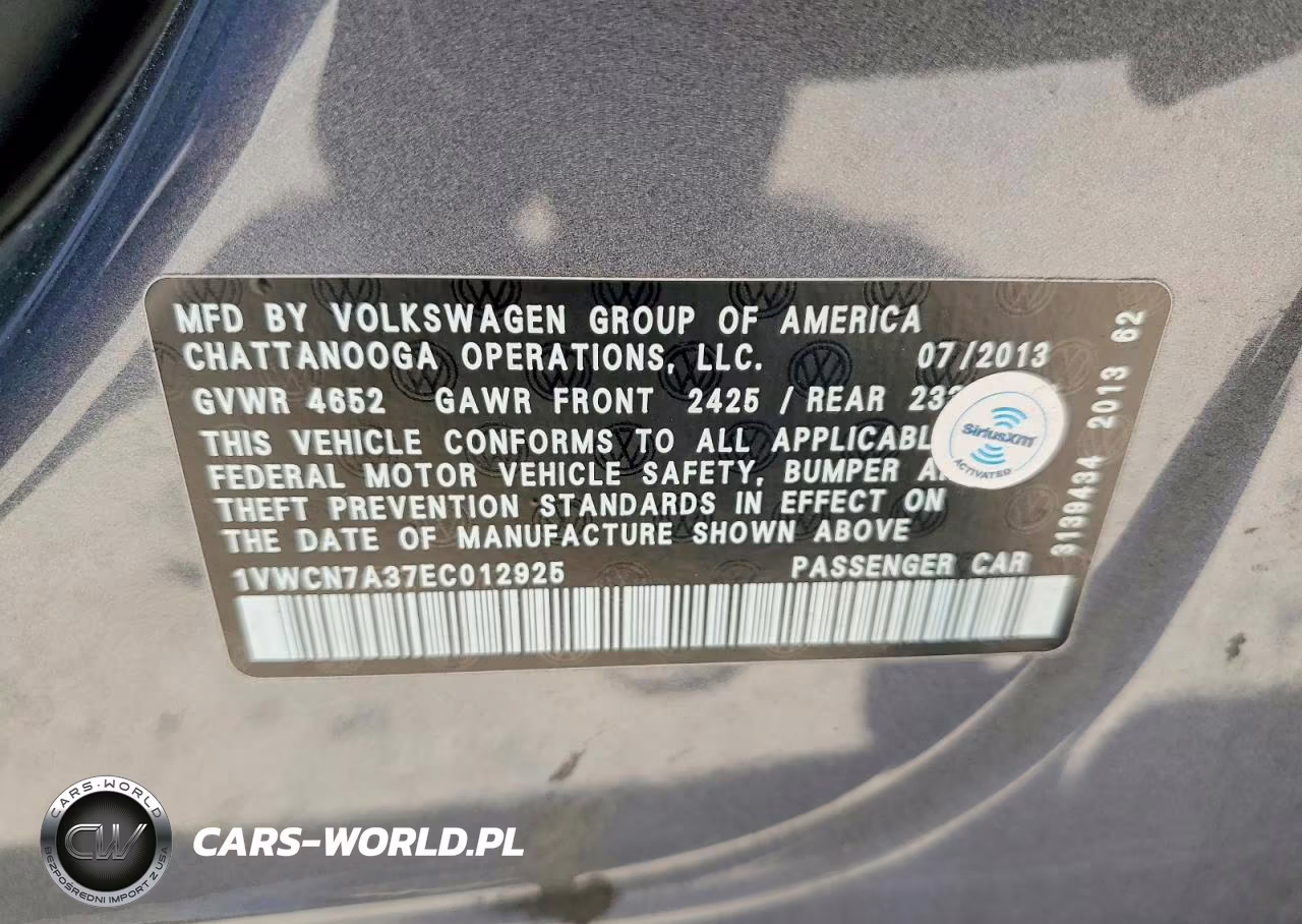 2014 Volkswagen Passat Sel VIN:1VWCN7A37EC012925 - 13