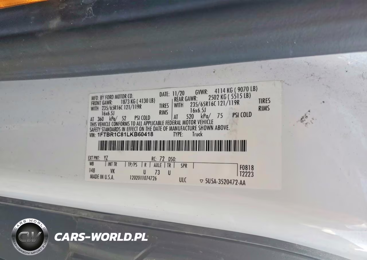 2020 Ford Transit T-250 VIN:1FTBR1C81LKB60418 - 14