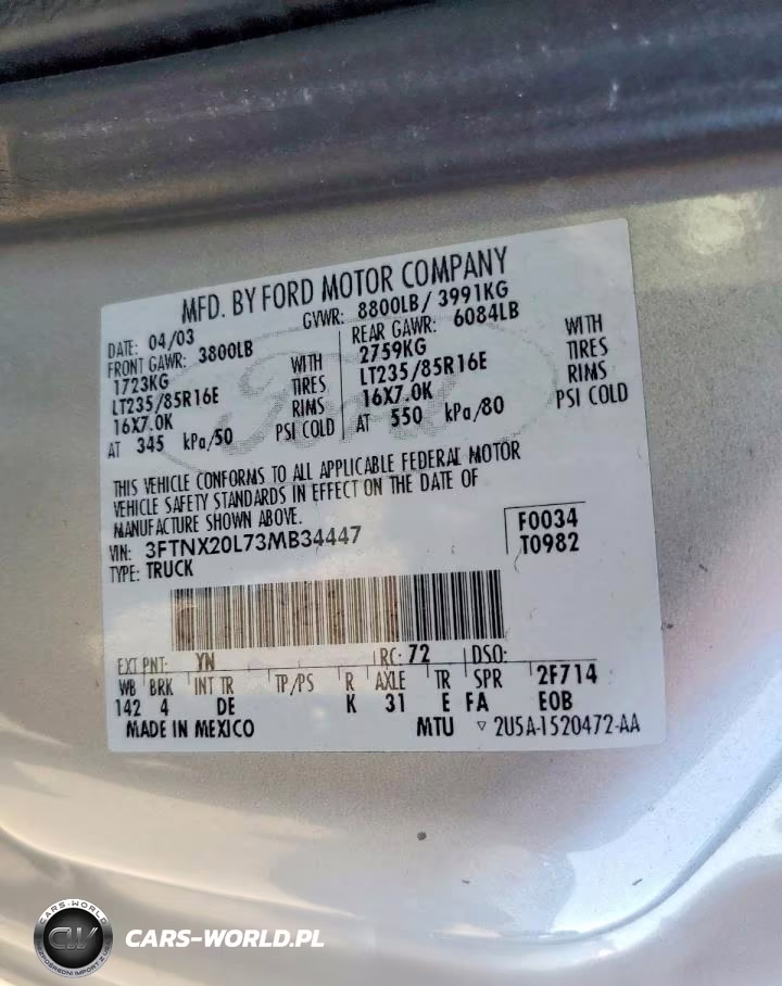 2003 Ford F250 Super Duty VIN:3FTNX20L73MB34447 - 12